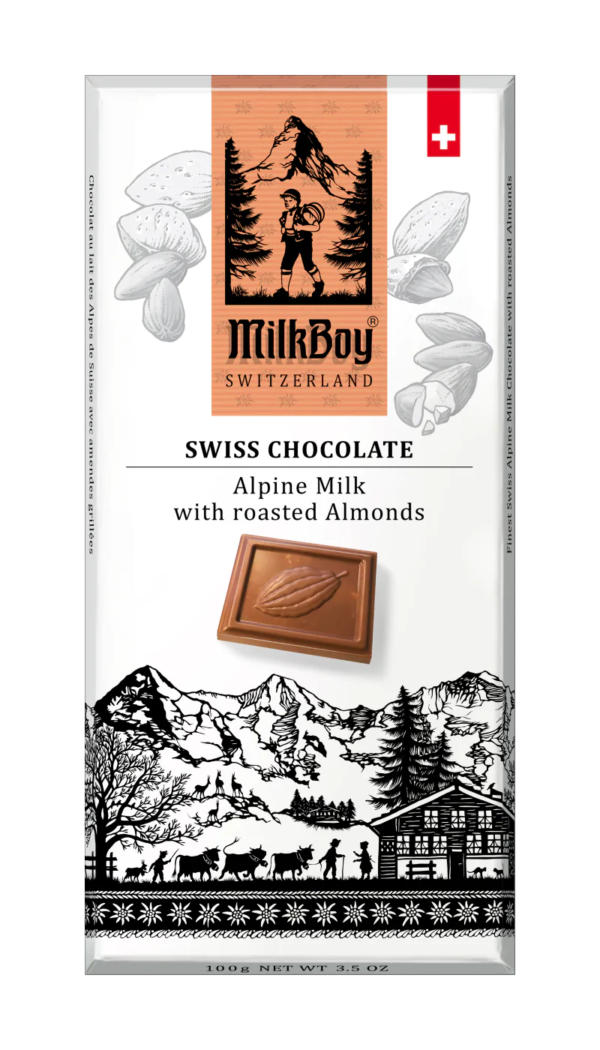 BUY MILK BOY FINEST SWISS CHOCOLATE ALPINE MILK WITH ROASTED ALMONDS  oz g BLUXOM