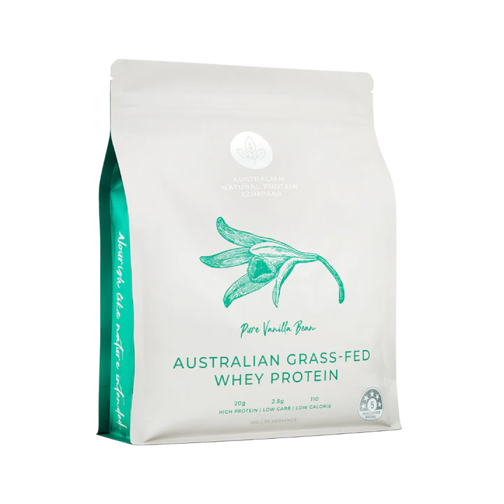 AUSTRALIAN NATURAL PROTEIN COMPANY PURE VANILLA BEAN GRASS-FED WHEY PROTEIN  1kg / 2.20lbs  33 SERVINGS alt