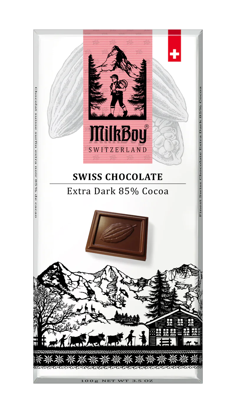 MILK BOY FINEST SWISS CHOCOLATE EXTRA DARK 85% COCOA  3.5oz / 100g alt