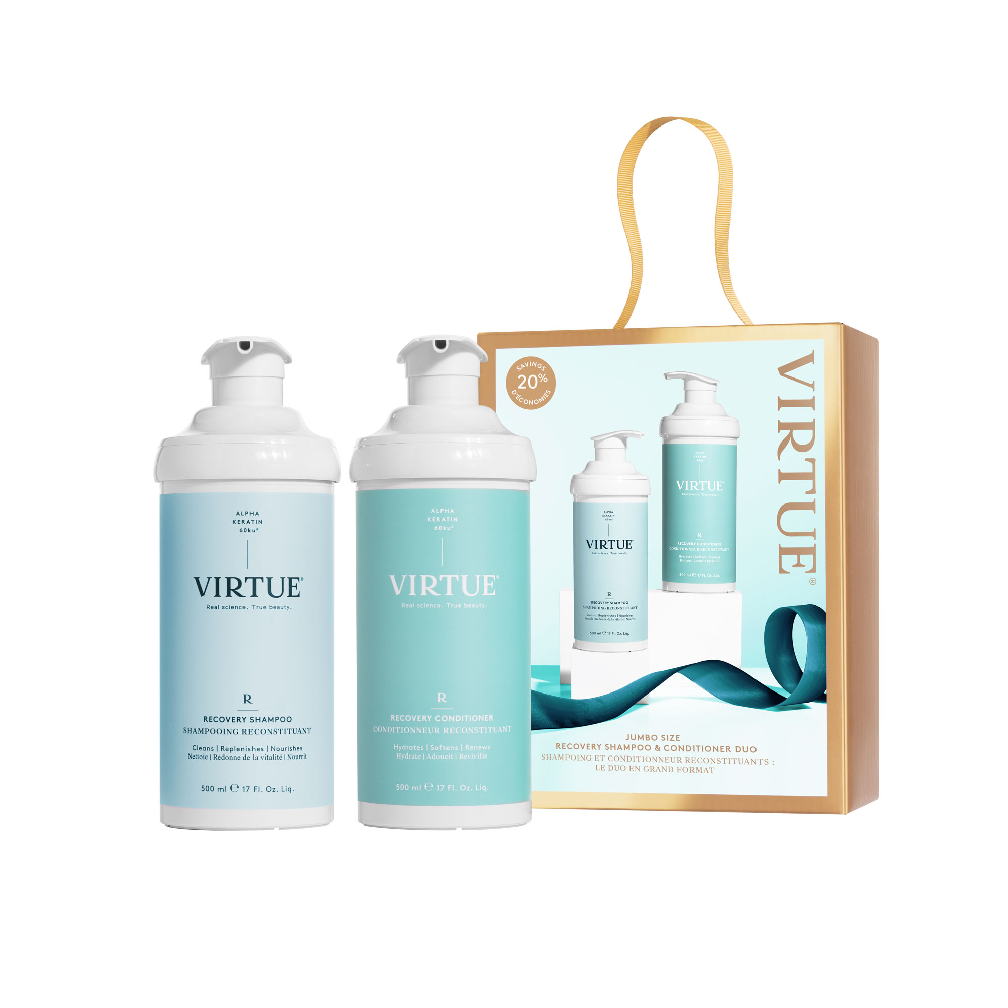 VIRTUE DUO RECOVERY CONDITIONER & SHAMPOO PROFESSIONAL SIZE 17oz 500ml x 2 alt