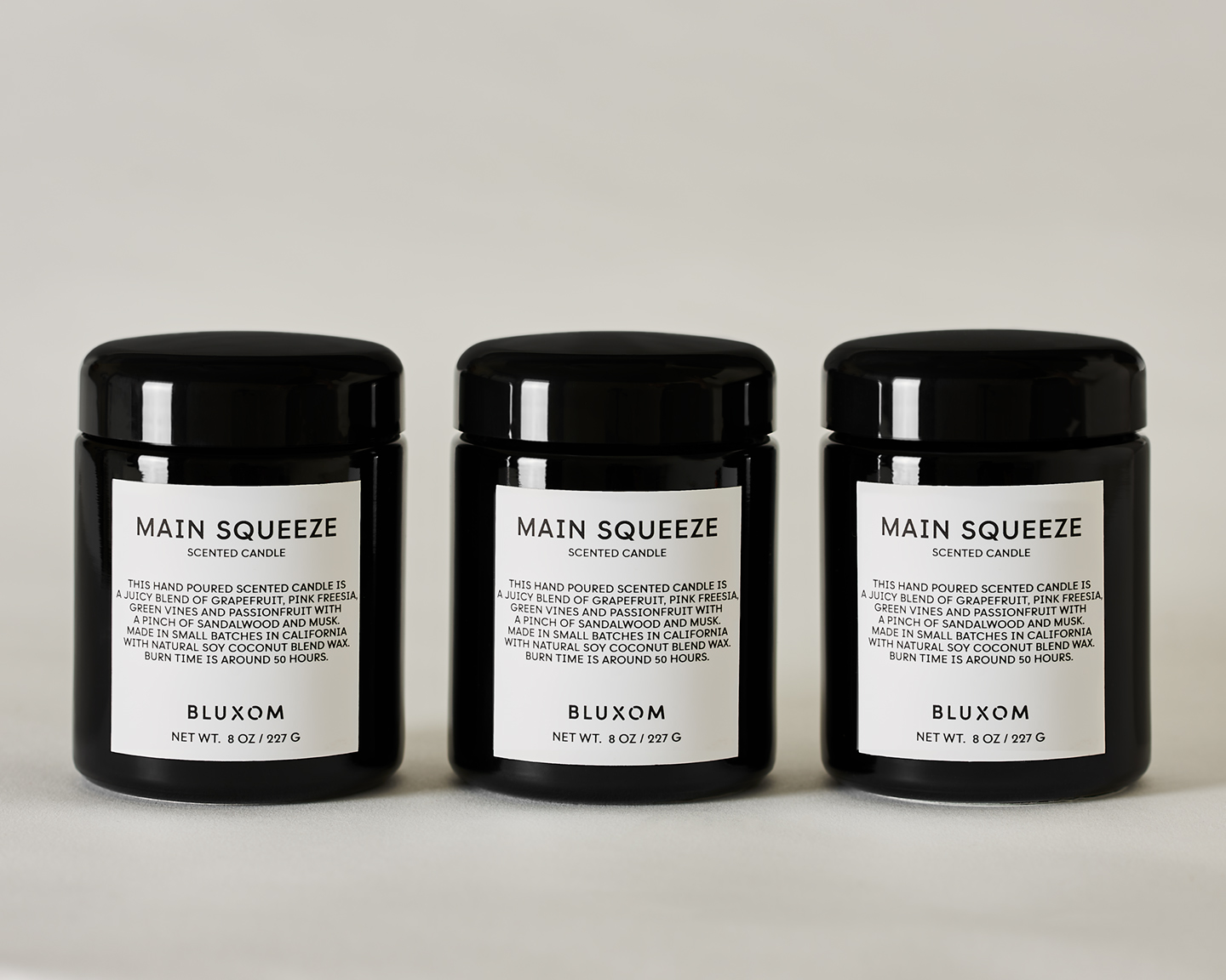 BLUXOM MAIN SQUEEZE COCONUT SOY SCENTED CANDLE TRIO 3 x 8oz / 227g alt